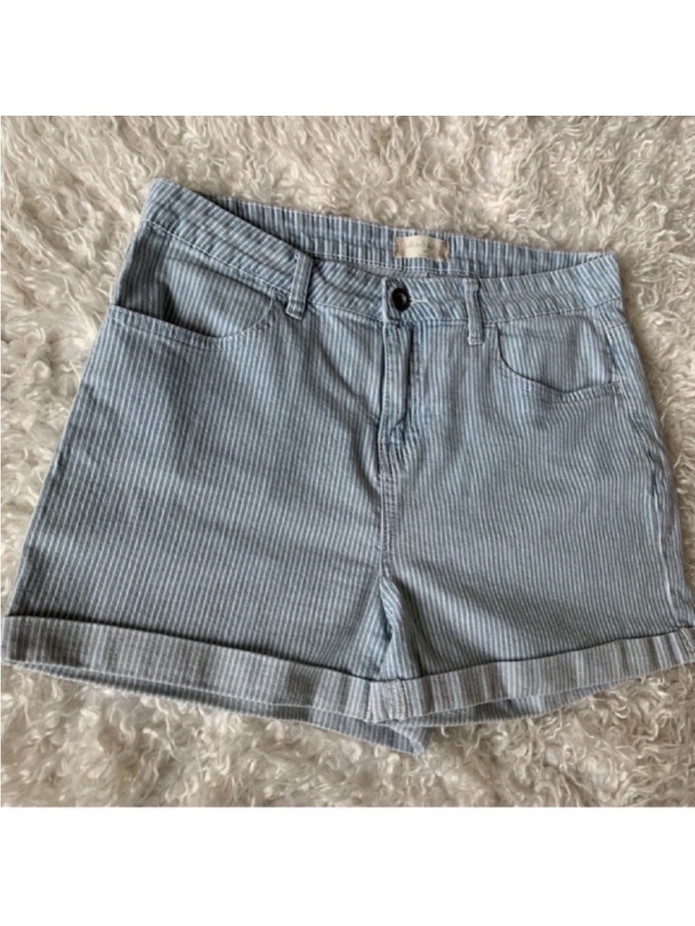 Altar’d State Striped high Rise Mom Jean/denim Shorts Sz 29 Blue White